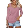 thumbnail image 1 of LEBONYARD Womens Long Sleeve Shirts,Long Sleeve Shirts for Women Deals,Women Solid 3/4 Sleeve V-Neck Pullover Strapless Tops Shirts Blouse Pink XXL, 1 of 6
