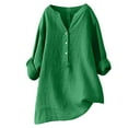 thumbnail image 1 of LEBONYARD Womens Long Sleeve Shirts,Women's V-Neck Long Sleeve Loose Button Cotton and Linen Tunic Shirts Summer Shirts Blouse Green XXXXL, 1 of 5