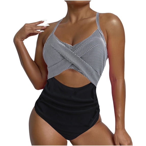 LEBONYARD Womens One Piece Swimsuits,Womens Swimsuits One Piece Summer,Women's New Sexy Big Size Hanging Neck Strap Backless Swimsuit Black XXL
