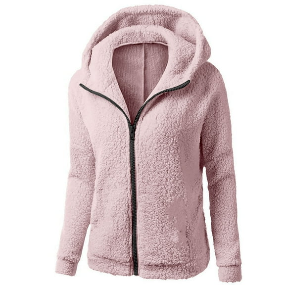 LEBONYARD Womens Outwear Clearance,Clearance Coats for Women,Women Hooded Sweater Coat Winter Warm Wool Zipper Coat Cotton Coat Outwear Pink M