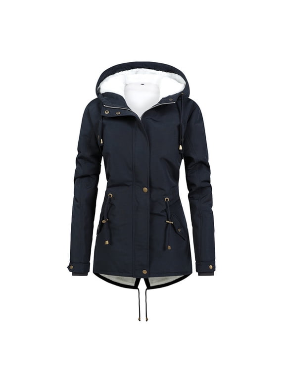 Womens Outwear Coats Jackets,Jackets for Women Trendy,Women's Winter Solid Color Thickened Plush Cotton Jacket Warm Plush Coat Navy L