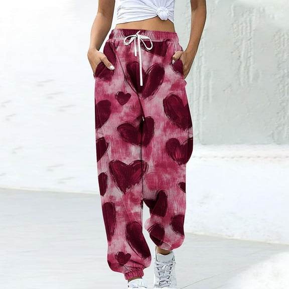 LEBONYARD Womens Pants Clearance Cargo,Women's Casual Trousers Printing Drawstring Pants Waist Long Pants Sweatpants with Pocket Multicolor M