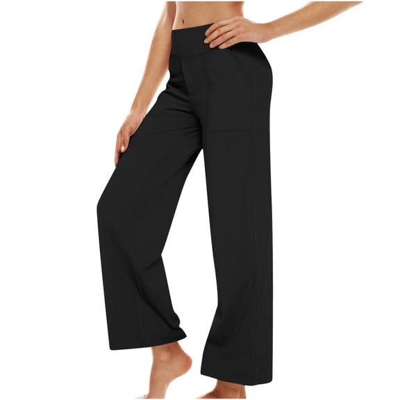 LEBONYARD Womens Pants Cargo,Women's Loose High Waist Wide Leg Pants Workout Out Casual Trousers Yoga Gym Pants Black L