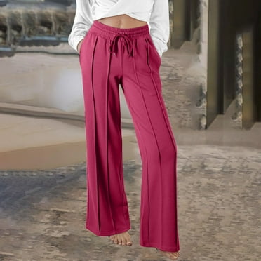 LEBONYARD Womens Pants Clearance Clothes under $5,Sweatpants for Women Plus Size with Pockets,Fashion Women Casual Loose Drawstring Elastic Waist Pocket Trousers Pants Hot Pink S