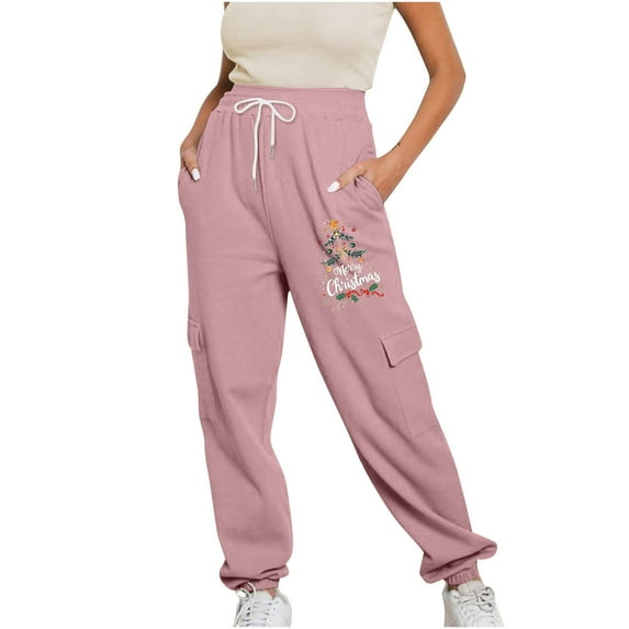 LEBONYARD Womens Pants Clearance Clothes under $5,Womens Christmas Jogging Pants Casual Sweatpants with Pocket Elastic Waist Pants for Workout Running Pink S