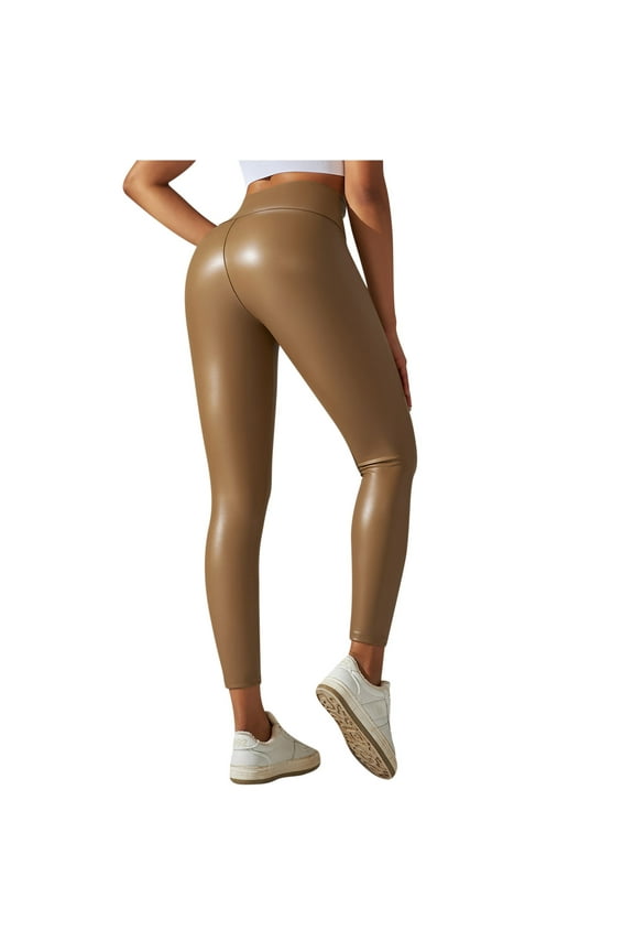 Womens Pants Clearance Plus Size,Women's Sexy Leggings Plus Size Color Bottom Small Feet Sports High Waist Thin Leather Pants Yellow XL
