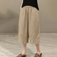 thumbnail image 1 of LEBONYARD Womens Pants Clearance,Women's Solid Color Elastic Waist Casual Straight Leg and Linen Cropped Pants Khaki XXXXXL, 1 of 3