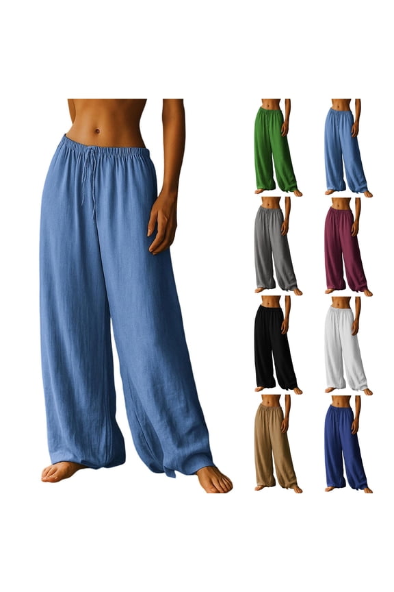 Womens Pants Dressy Casual,Women's Casual Loose Linen Solid Color Casual Trousers Green S