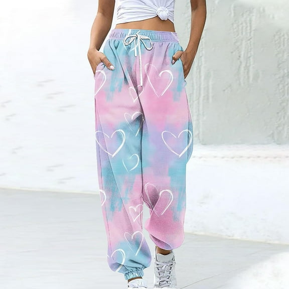 LEBONYARD Womens Pants Plus Size,Clearance Pants for Women under $5,Women's Casual Trousers Printing Drawstring Pants Waist Long Pants Sweatpants with Pocket Multicolor S