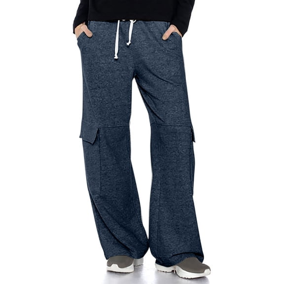 LEBONYARD Womens Pants Plus Size Clerance $5,Sweatpants for Women Wide Leg,Women's Solid Color Sports Loose Casual Wide Leg Leggings Navy L