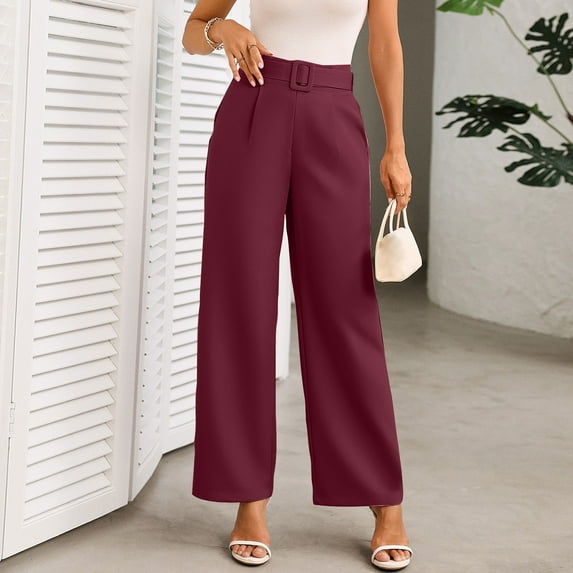 LEBONYARD Womens Pants Plus Size Clerance $5,Women Casual Trousers High Waisted Loose Straight Leg Stylish Pants Suit Pants Wine M