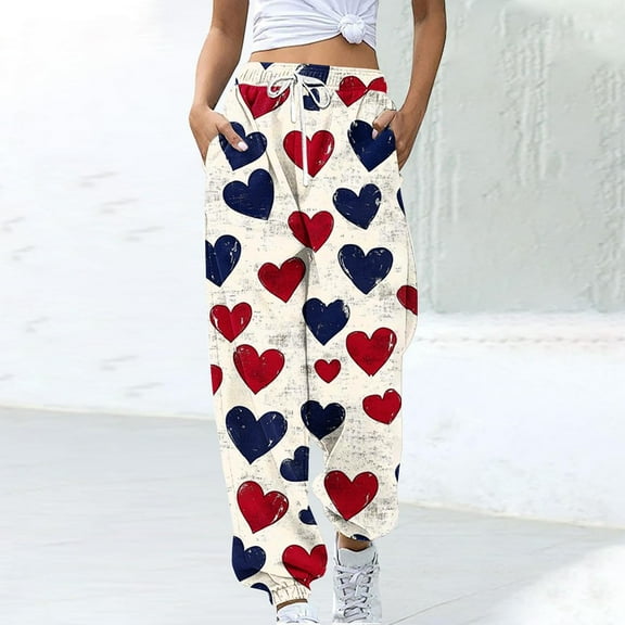 LEBONYARD Womens Pants Plus Size Clerance Elastic Waist,Women's Casual Trousers Printing Drawstring Pants Waist Long Pants Sweatpants with Pocket Multicolor XL