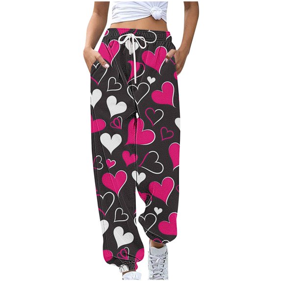 LEBONYARD Womens Pants Plus Size Clerance Elastic Waist,Women's Casual Trousers Printing Drawstring Pants Waist Long Pants Sweatpants with Pocket Multicolor L