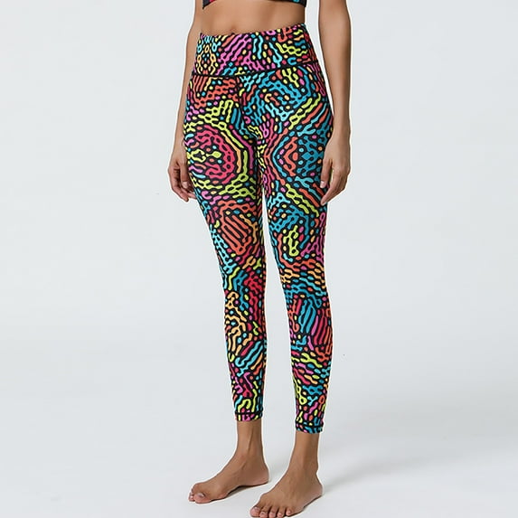 LEBONYARD Womens Pants Plus Size Clerance Elastic Waist,Women's Fashion Printed Yoga Pants High Stretch Sports Fitness Pants Multicolor L