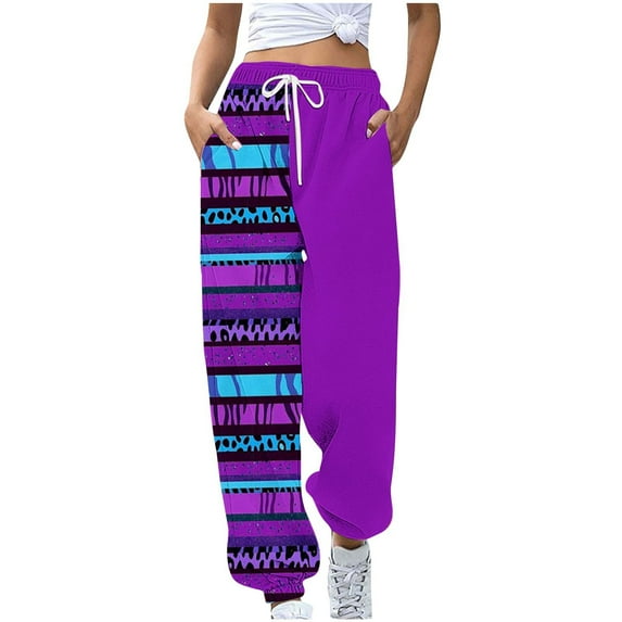 LEBONYARD Womens Pants Plus Size,Women's Casual Trousers Printing Drawstring Pants Waist Long Pants Sweatpants with Pocket Multicolor S
