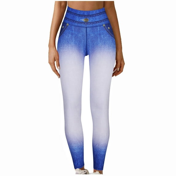 LEBONYARD Womens Pants Plus Size,Women's Faux Denim Printed Yoga Pants Bottom Pants High Waisted Hip Lifting Running Sports Fitness Nine Minute Pants Long Pants White L