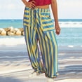 thumbnail image 1 of LEBONYARD Womens Pants Plus Size,Womens Pants Trendy,Women's Summer High Waisted Wide Leg Pants Stripe Matching Yoga Gym Long Pants Yellow M, 1 of 6
