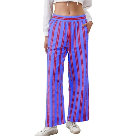 LEBONYARD Womens Pants with Pockets,Pants for Women Dressy Casual,Women's Summer High Waisted Wide Leg Pants Stripe Matching Yoga Gym Long Pants Purple S