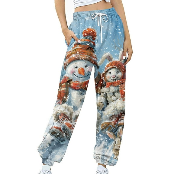 LEBONYARD Womens Pants with Pockets,Women' Christmas Printed Comfortable and Casual Loose High Waisted Drawstring Pants with Waistband and Foot Binding Sweatpants Multicolor S