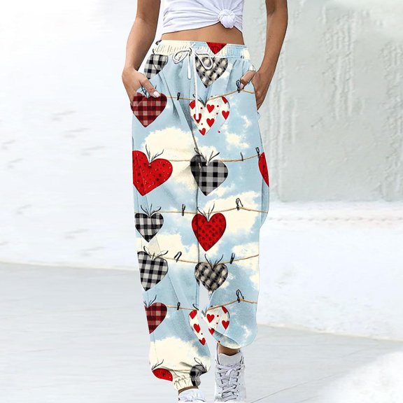 LEBONYARD Womens Pants with Pockets,Womens Pants Clearance under $10,Women's Casual Trousers Printing Drawstring Pants Waist Long Pants Sweatpants with Pocket Multicolor L