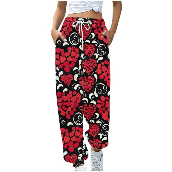 LEBONYARD Womens Pants with Pockets,Womens Pants Clearance,Women's Casual Trousers Printing Drawstring Pants Waist Long Pants Sweatpants with Pocket Multicolor L
