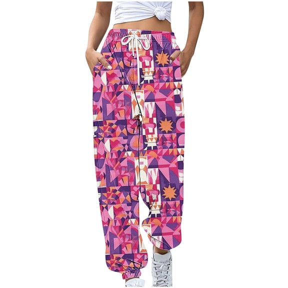 LEBONYARD Womens Pants with Pockets,Womens Pants Clearance under $10,Women's Casual Trousers Printing Drawstring Pants Waist Long Pants Sweatpants with Pocket Multicolor XXL