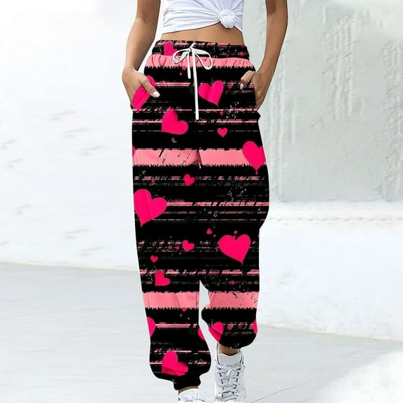 LEBONYARD Womens Pants with Pockets,Womens Trousers with Pockets,Women's Casual Trousers Printing Drawstring Pants Waist Long Pants Sweatpants with Pocket Multicolor L