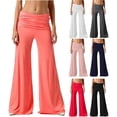 thumbnail image 1 of LEBONYARD Womens Pants Trendy,Ladies' Folding Yoga Pants Solid Color Wide Leg Loose Casual Pants Red S, 1 of 6