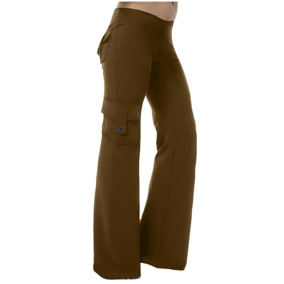 LEBONYARD Womens Pants Wide Leg,Womens Pants Elastic Waist,Yoga Leggings for Women High Waisted Yoga Casual Pants Workout Leggings Cargo with 4 Pockets Yoga Pants Brown M