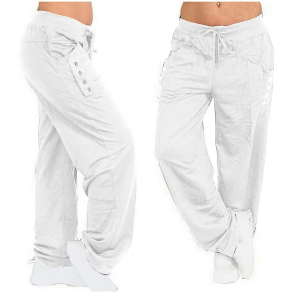 LEBONYARD Womens Pants Wide Leg,Womens Winter Wide Leg Yoga Sports Loose Casual Long Pants Trousers White XL