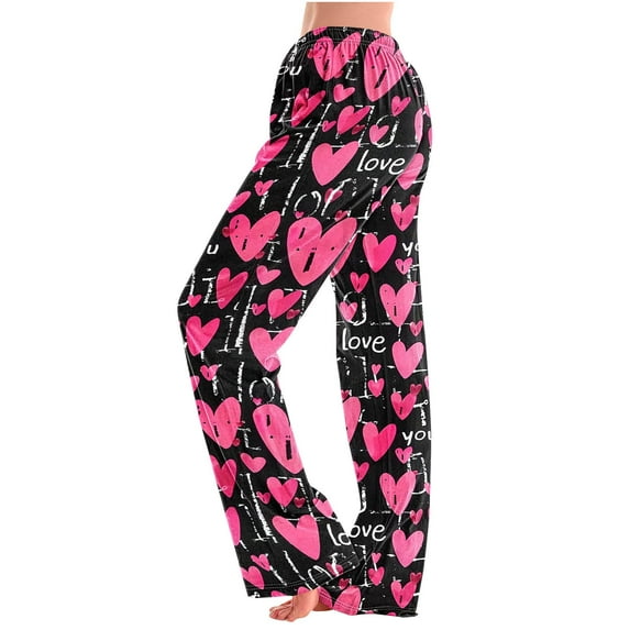 LEBONYARD Womens Pants with Pockets,Womens Pants Clearance under $10,Women's Home Pocket Print Pajamas Daily Home Clothes Long Pants Hot Pink XXXL