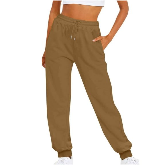 LEBONYARD Womens Pants with Pockets,Womens Trousers with Pockets,Women Casual Trousers High Waist Drawstring with Multi-Pockets Long Pants Khaki XXL