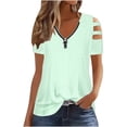 thumbnail image 1 of LEBONYARD Womens Plus Size Clearance $5,2024 Women's New Spring/summer Fashion Casual Mesh Zipper Short-sleeved T-shirt Top Green XL, 1 of 5