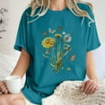 thumbnail image 1 of LEBONYARD Womens Plus Size $5,Clothes under $5.00 summer,Women's Fashion Summer Round Neck Drop Sleeves Leisure Short Sleeve Flower Printing Tops Blue L, 1 of 7