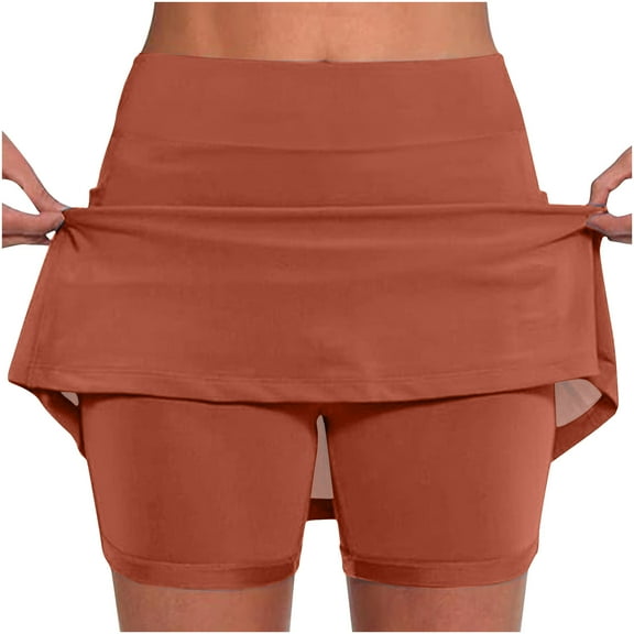 LEBONYARD Womens Plus Size Clearance $5,Women's Flexible Yoga Skort,Women's New Color Mid-waist Skirt Pants Sports Shorts Bottoming Skirt Pants Brown L