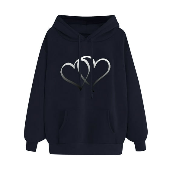 Summer Tops LEBONYARD Womens Plus Size Clearance $5,Womens Fall Fashion 2025 Womens Tops Deals,Women's Comfortable Sweater Heart Pattern Printed Women's Hooded Pocket Drawstring Sweater Black XXL