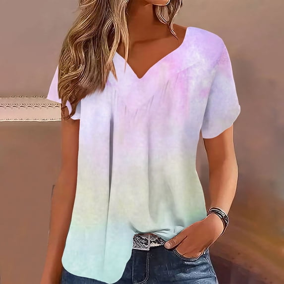 Workout Tops for Women LEBONYARD Womens Plus Size Tops,Women Plus Size Short Sleeves V-Neck Print Blouse Pullover Tops Short Sleeve Blouses Yellow L