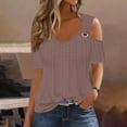 thumbnail image 1 of Spring Tops for Women 2025 LEBONYARD Womens Plus Size Tops,Womens Tops Casual Clearance 2025,2025 Women's Fashion Casual Solid Color Shoulder Leakage Short Sleeve Pullover Top Purple S, 1 of 6