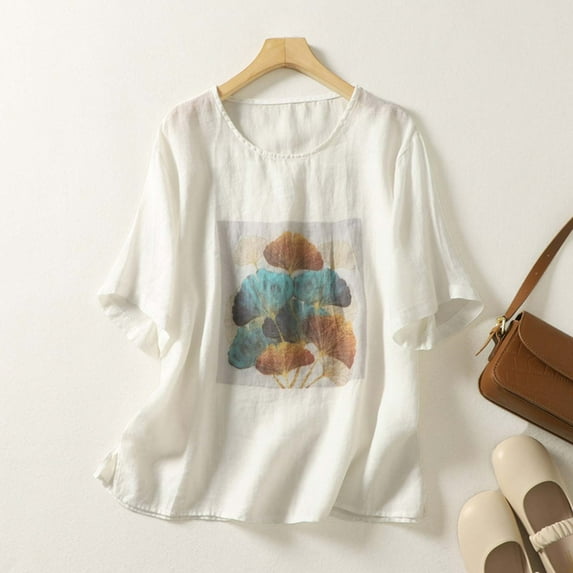 LEBONYARD Womens Plus Size Tops,Womens Tops Casual Clearance 2025,Tops for Women Women's Casual Short Sleeve Round Neck Tops Summer Loose Tee Shirts Blouse White M