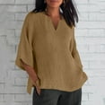 thumbnail image 1 of LEBONYARD Womens Plus Size Tops,Womens Tops Casual Clearance 2024,Women's Fashion Summer V Neck Leisure Three-quarter Sleeve Solid Tops Brown XXXXL, 1 of 5