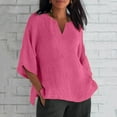 thumbnail image 1 of Going Out Tops for Women LEBONYARD Womens Plus Size Tops,Womens Tops Casual Clearance 2025,Women's Fashion Summer V Neck Leisure Three-quarter Sleeve Solid Tops Hot Pink M, 1 of 5
