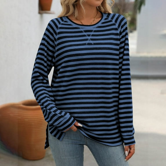 LEBONYARD Womens Shirts Long Sleeve,Fall Womens Tops Long Sleeve,Women's New Fashion Casual Solid Color Hollow Round-Neck Long Sleeve Raglan Sweater Top Dark Blue L