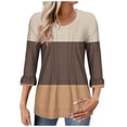 thumbnail image 1 of LEBONYARD Womens Shirts Long Sleeve,Winter Clothes Clearance for Women Long Sleeve,Women's 3/4 Bell Shaped Sleeve Top Pleated Loose Fitting Dress Shirt Trend Ruffle Sleeve Top Khaki XL, 1 of 4
