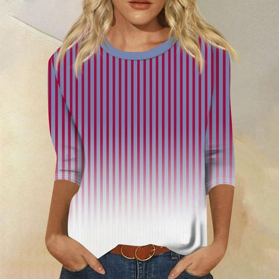 LEBONYARD Womens Shirts Plus Size,Fall Womens Tops Long Sleeve,Women's Fashion Printed T-shirt 3/4 Sleeves Blouse Round Neck Casual Tops Purple XXL