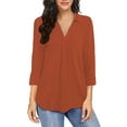 thumbnail image 1 of LEBONYARD Womens Shirts Plus Size,Fashion Woman V Neck Three Quarter 3/4Sleeve T Shirt Blouse Tops Sweatshirt Orange M, 1 of 5