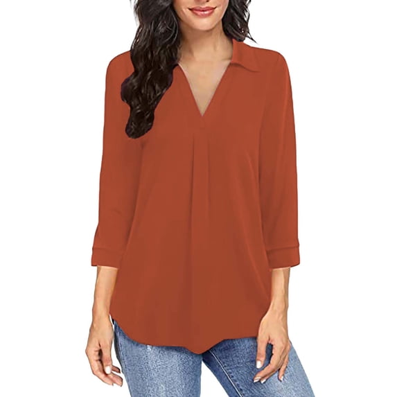 LEBONYARD Womens Shirts Plus Size,Fashion Woman V Neck Three Quarter 3/4Sleeve T Shirt Blouse Tops Sweatshirt Orange M
