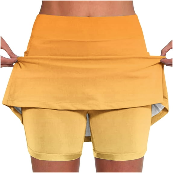LEBONYARD Womens Shorts Clearance $5,Women's New Color Mid-waist Skirt Pants Sports Casual Shorts Bottoming Skirt Pants Yellow S