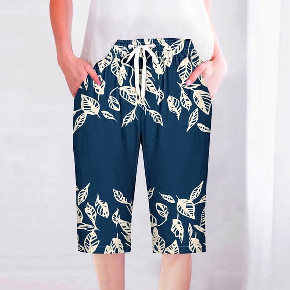 LEBONYARD Womens Shorts Clearance $5,Women's Shorts for a Stylish Look,Women Shorts Casual Pants Straight Leg Drawstring Elastic Waist Loose Comfy Pants with Pockets Navy M