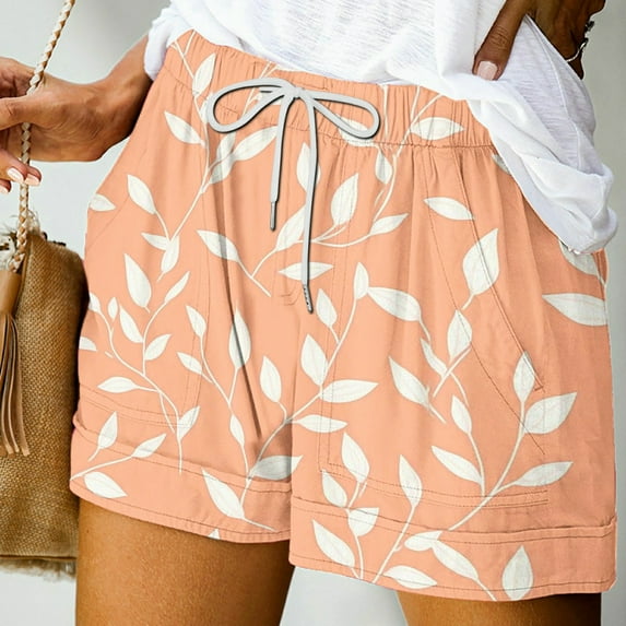 LEBONYARD Womens Shorts Clearance $5,Women's Shorts with Fun Prints,Women Summer Printed Lace Up Elastic Pocket Casual Shorts Multicolor M