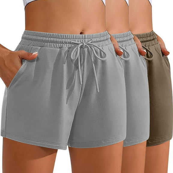 LEBONYARD Womens Shorts Clearance,Women's Shorts with Fun Prints,3PC Women'S Solid Color Casual Drawstring Sports Shorts with Pocket Multicolor XXL